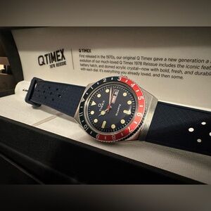 Q Timex Reissue Watch with Rubber Strap. “Pepsi Dial”